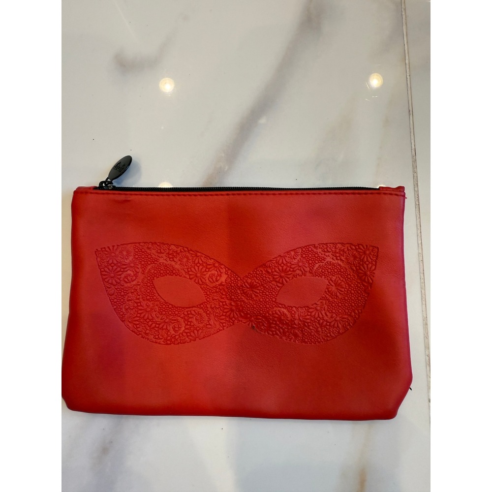 Ipsy Red Masquerade Mask Embossed Makeup Bag Cosmetic Pouch Zipper Travel‎ Case